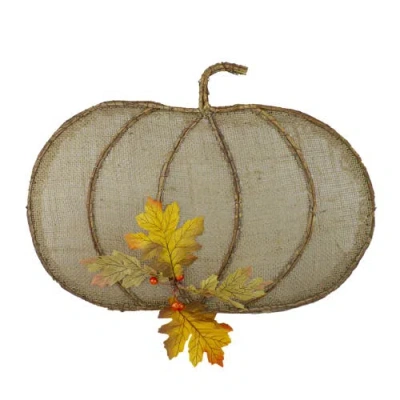 NORTHLIGHT NORTHLIGHT 19" BEIGE BURLAP AND VINE PUMPKIN FALL HARVEST WALL HANGING