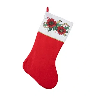 Northlight 19'' Christmas Traditions Red White And Gold Glittered Illustrated Poinsettia Bordered Stocking