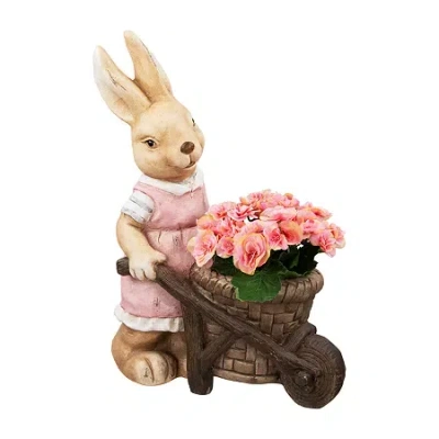 Northlight 19" Girl Rabbit Outdoor Ceramic Outdoor Planters In Brown