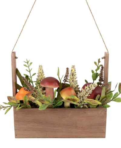 Northlight 19" Mushroom And Foliage Wooden Fall Harvest Hanging Basket In Orange