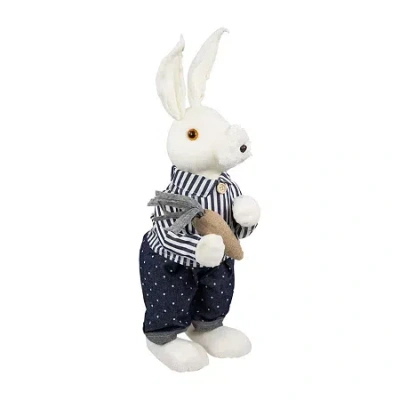 Northlight 19" Navy Blue Standing Boy Bunny With Carrot Easter Figurine In White