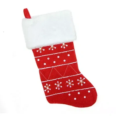 Northlight 19'' Red And White Embroidered Snowflake Cuffed Christmas Stocking In Multi