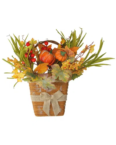 Northlight 19in Artificial Fall Harvest Foliage With Bow Wall Basket In Brown