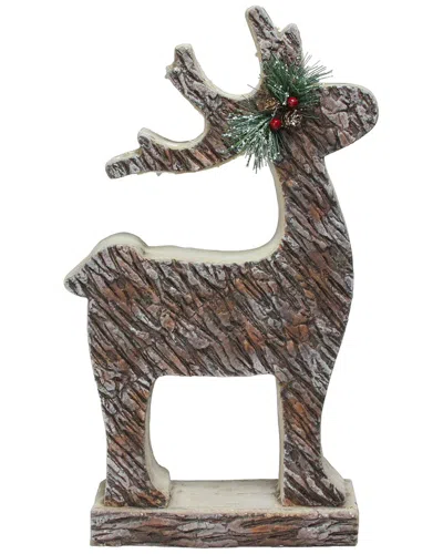 Northlight 19in Brown And Silver Wood Look Deer Statue Christmas Decor