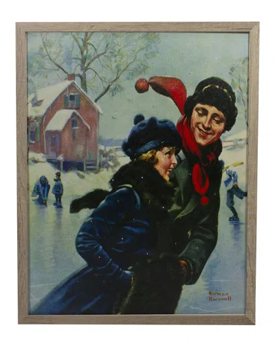 Northlight 19in Fiber Optic Norman Rockwell 'couple Ice Skating' Wall Art In Blue
