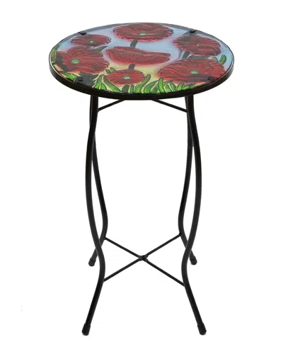 Northlight 19in Floral Poppies Glass Patio Side Table