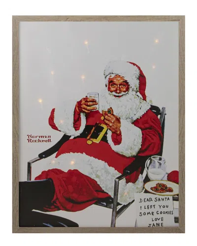 Northlight 19in Lighted Norman Rockwell 'santa Eating Milk & Cookies Wall Art In Red
