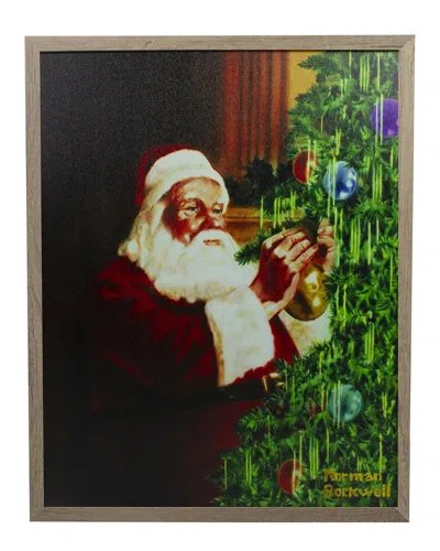 Northlight 19in Lighted Norman Rockwell 'santa Trimming Tree' Wall Art In Green