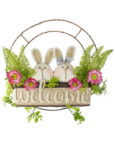 Northlight 19in Rabbit Couple Artificial Floral Welcome Wreath In Green