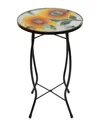 Northlight 19in Sunflower & Bumblebee Glass Patio Side Table
