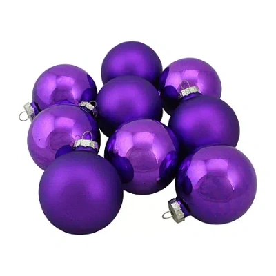 Northlight 2-finish Glass Ball 9-pc. Christmas Ornament In Purple