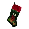 Northlight 20'' Dark Green And Burgundy Candle And Pine Cone Velveteen Christmas Stocking In Green