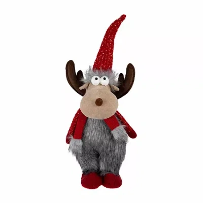Northlight 20" Gray And Red Moose Christmas Tabletop Decor In Multi