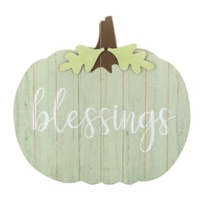 NORTHLIGHT NORTHLIGHT 20" GREEN AND BROWN BLESSINGS PUMPKIN WOODEN THANKSGIVING HANGING WALL SIGN