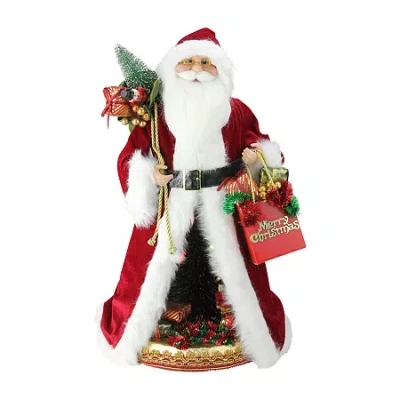 Northlight 20'' Red And White Battery Operated Musical Standing Santa Claus With Led Lighted Christmas Scene Fi In Multi