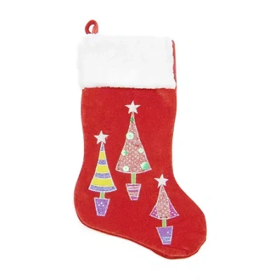 Northlight 20'' Red And White Embroidered Velveteen Cuff Christmas Tree Stocking