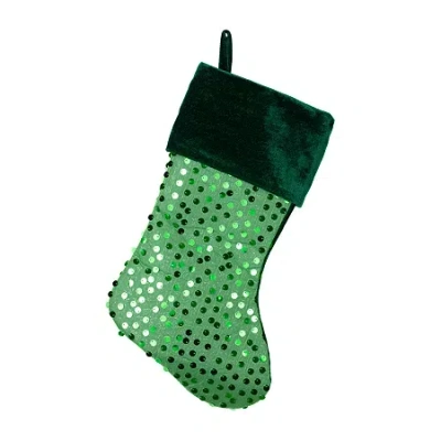 Northlight 20'' Shiny Metallic Green Sequined Christmas Stocking With Velveteen Cuff