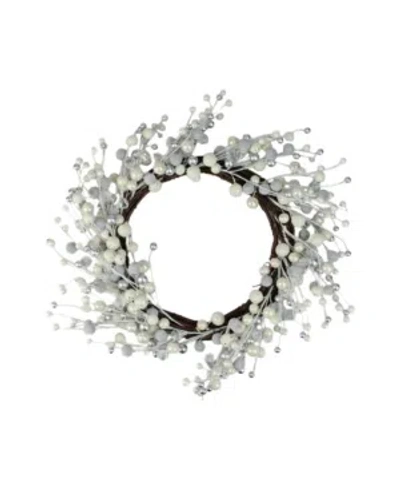 Northlight 20" Winter Wonderland Ivory And Silver Ball Ornaments On A Natural Vine Wrapped Wreath In Brown