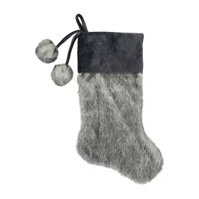 Northlight 20.5-inch Gray Faux Fur With Corduroy Cuff And Pom Poms Christmas Stocking