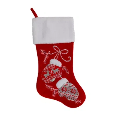 Northlight 20.5-inch Red And White Winter Mittens Embroidered Christmas Stocking In Multi