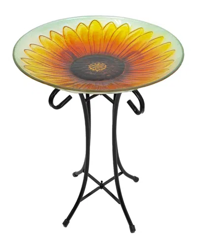 Northlight 20.5in Sunflower Glass Bird Bath With Stand In Orange