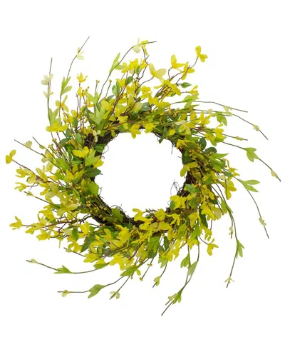 Northlight 20in Forsythia & Leaves Artificial Spring Wreath In Multi