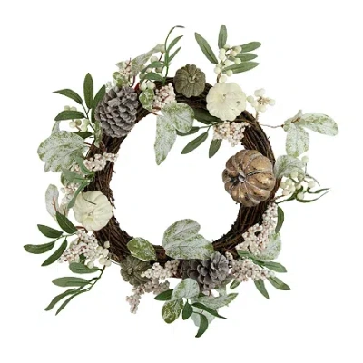 Northlight 20in Pumpkin And Berries With Pinecones Artificial Fall Harvest Twig Wreath In Green