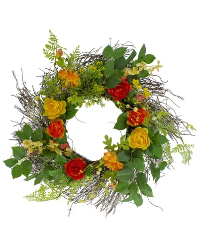 Northlight 20in Ranunculus & Rose Artificial Spring Wreath In Orange