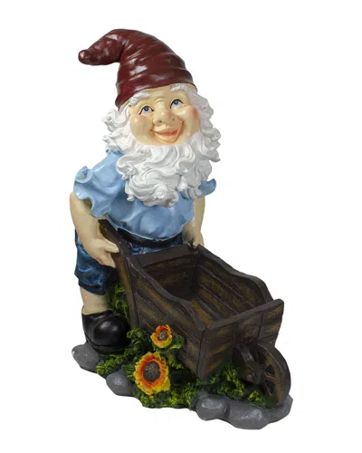 Northlight 20in Wheelbarrow Gnome Outdoor Garden Statue In Blue