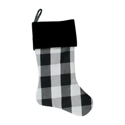 Northlight 20in White And Black Buffalo Plaid With Velvet Cuff Christmas Stocking