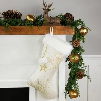 Northlight 20in White With Gold Snowflakes With Cuff Christmas Stocking