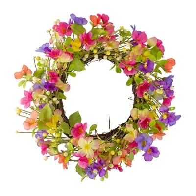 Northlight 20in Wild Flower And Berries Spring Twig Wreath In Multi