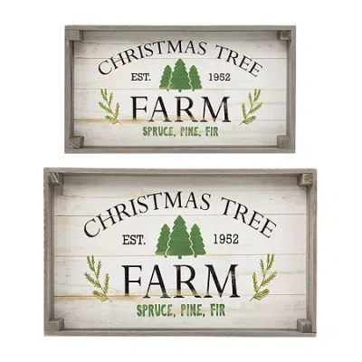 Northlight 21" Gray And White Farm Fresh Trees Wooden Tray Hanging 2-pc. Wall Sign