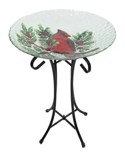 Northlight 21in Cardinal & Pine Cone Glass Bird Bath With Stand In Red