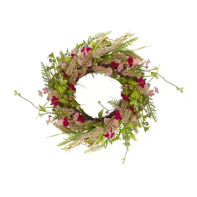 Northlight 21in Foliage Berry Twig Wreath In Pink
