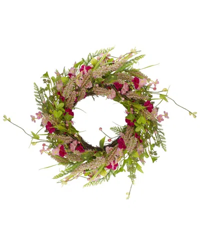 Northlight 21in Spring Floral Foliage & Berry Twig Wreath In Pink