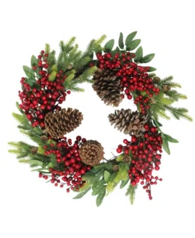 Northlight 22" Artificial Pine Cone Red Berry And Pine Sprig Christmas Wreath In Green