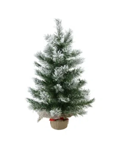 NORTHLIGHT 22" FLOCKED PINE ARTIFICIAL CHRISTMAS TREE IN BURLAP BASE