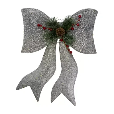 Northlight 22" Led Gradient Mesh Bow Silver Finish Warm White Christmas Yard Art In Gray