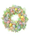 Northlight 22" Pastel Easter Egg And Ribbons Wreath Unlit In Green