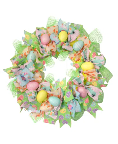 NORTHLIGHT 22" PASTEL EASTER EGG AND RIBBONS WREATH UNLIT