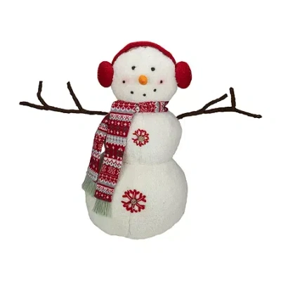 Northlight 22" Plush Snowman With Button Snowflakes And Earmuffs Christmas Tabletop Decor In White