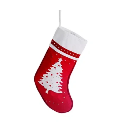 Northlight 22'' Red And White Embroidered Tree With Rhinestones Christmas Stocking