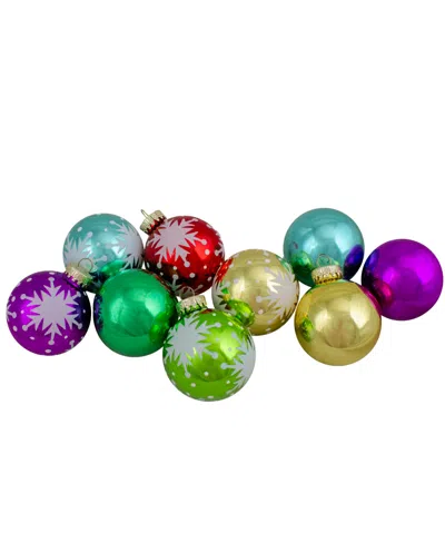 Northlight 2.25" Assorted Glass Ball Hanging Christmas Ball Ornaments 57mm, Set Of 9 In Multicolor