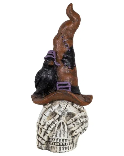 Northlight 22.75in Skull In Witches Hat With Crow Halloween Decoration In White
