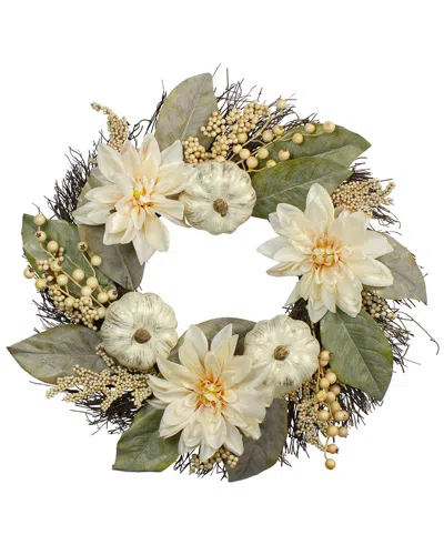 NORTHLIGHT NORTHLIGHT 22IN DAHLIA & PUMPKIN FALL ARTIFICIAL FLORAL WREATH