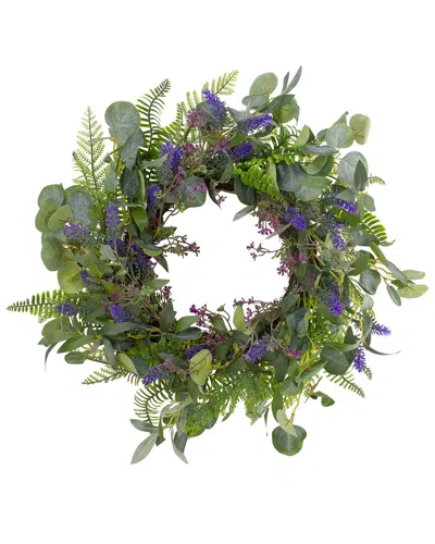 Northlight 22in Lavender & Foliage Artificial Floral Wreath In Purple