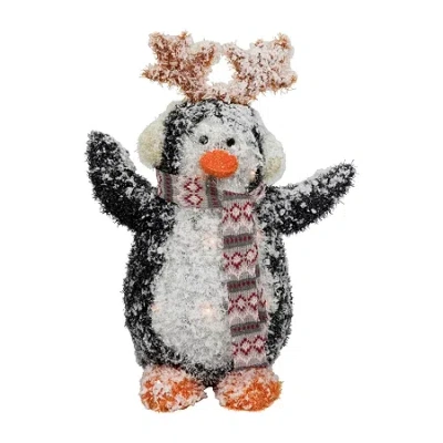 Northlight 22in Lighted Snowy Penguin In Antler Hat Christmas Yard Art In Black