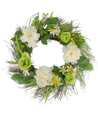 Northlight 22in Mixed Floral Artificial Spring Wreath In Green