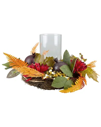 Northlight 22in Mums With Pomegranate Fall Candle Holder In Red